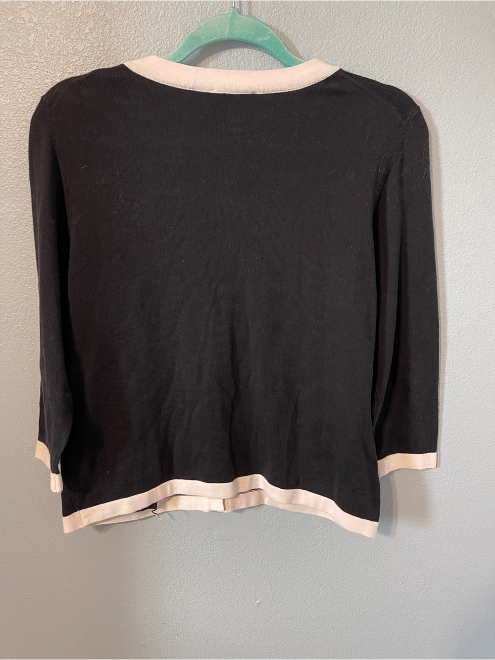 Talbots Black Ivory Contrast Trim Cardigan Sweater Quiet Luxury Pockets Large - Picture 2 of 5